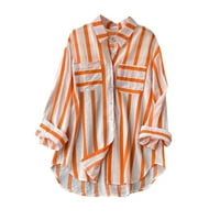 Asdoklhq Fall majica bluza za žene Ležerne prilike na vrhu ženske ljetne ležerne prilike vertikalne prugasto-rumenske majice narančasta xxl