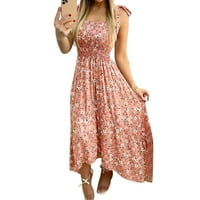 SHPWFBE Ljetne haljine za ženske ružičaste haljine za ženske haljine za žene casual cvjetno tiskovina