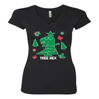 Božić Tree Tree RE Ugly Božićni džemper ženski junior fit v-izrez Tee, crni, srednji