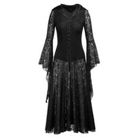 Zyekqe Ženske čipke Srednjovjekovna renesansna crna haljina bljeskalica s rukavima Gothic Maxi haljine