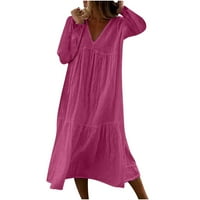 Viadha ženska labava casual solidna boja V-izrez dugih rukava na dugih rukava haljine dugih rukava