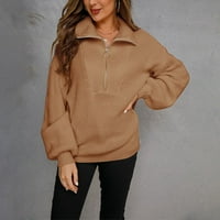 Ženska solidna zip pulover dugih rukava džemper kasuta labavi skakači