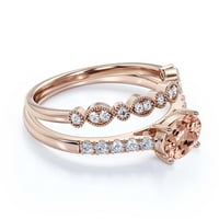 Zasljepljujući minimalna umjetnost deco 2. karat ovalni morgatit i dijamantni movali jedinstveni zaručni prsten, vjenčani prsten, jedan podudaran pojas u srebru s 18k ružičastim poklopnjem zlata za ženu