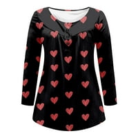 Olyvenn skraćene tuničke majice za žene Pleated bluza vrhovi modne dame Dugme Henley vrat Ljubav Heart
