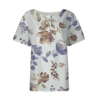 Hanas vrhovi žene ljetne ležerne majice, cvijeće i leptiri Ispis majica kratkih rukava, Henley V izrez