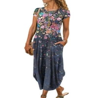 Grianlook dame duge haljine kratki rukav Maxi haljine Crew izrez Sand Summer Sandress cvjetni print