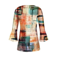 Hanas vrhovi modnih majica za žene, teksture tiskane latice tunika tunika, Henley V-izrez Loased gumb