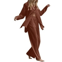 DRPGunly odijelo za žene retro plus veličine pamuk i košulje dugih rukava vrhunske hlače za hlače odijelo