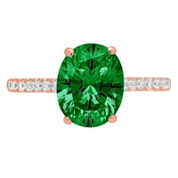 2.21ct ovalni rez zeleni simulirani smaragd 18K ružičastog godišnjice ružičastog angažovanog prstena