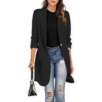 Blazer jakne za žene - dugi rukav tanak elegantan dugi kaput od kaput Cardigan Owerwear Solid Okrug Okrug Overcoat Black XL