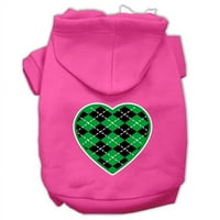 Mirage Pet 62- XSBPK Argyle Heart Green Ecromple Print Pet Hoodies, Bright Pink - Extra Mali