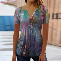 HIMIWAY WOMENS Ljetni vrhovi ženska bluza za bluzu za majicu Retro Print kratki rukav casual osnovni
