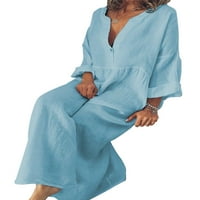 Ženska pamučna posteljina dugih rukava Maxi haljina plus veličina čvrstog gumba dolje duga haljina