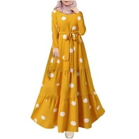 Thirt haljine za žene zima plus veličine okrugli izrez labav dugi rukav Dress Dress Yellow XXL