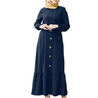 CETHRIO LETSE MAXI haljina za žene - modna posada vrata sa dugim rukavima, duga ruka dugačka haljina tamno plava