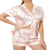 Žene pidžame postavile su kratki rukav noćni rubne magnet dolje za spavanje spavaćice sa dnevnim boravkom bijela ružičasta L