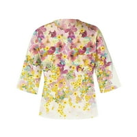Duks za žene rukav V-izrez cvjetni print casual coffy slatka vrhova tunika bluza labavi fit osnovne košulje