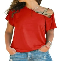 Ženska ležerna majica V izrez Nepravilno hladno rame Criss Strappy Tops Ljetna bluza s kratkim rukavima