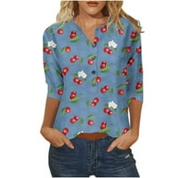 Žene dugih rukava V VRAT Grafički tasteri Henley Majice Bluze Ležerne prilike Tunic Tops Blue XXL