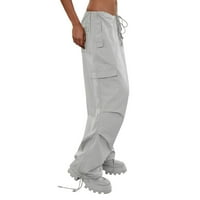 Ženske labave teretne hlače Retro Multi džepni džep niska kopča sa niskim strukom Slim ravne tkane casual pantalone ženske casual hlače sive m