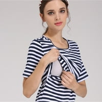 Summer Striped majica majica kratkih rukava okrugla vrata pamučna haljina plus veličine Ženski srednji
