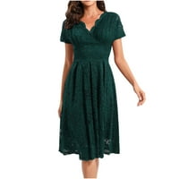 Ljetne haljine za žensko čišćenje kratkih rukava V-izrez Mid-telesna haljina Čvrsta boja Ljetna haljina