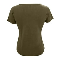Majice za žene Trendi rebra kratkih rukava za žene Osnovne pletene majice Gumb Up V izrez Ležerne ljetne