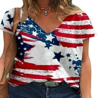 Vitmona ženska američka zastava Štampaj s kratkim rukavima V-izrez opuštena fit casual majica bluza