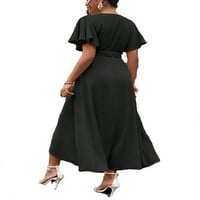 Ženska casual ravnica V izrez Line kratkih rukava Crna materinska haljina L