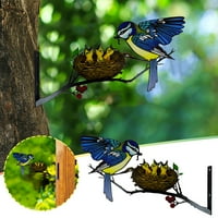 LI HB Store Metal Tree Umetni ogradu Umetni ukrasni ulagač Bird Hummingbird Gvozdeni viljuškari Zidni dodaci, ukrasi na otvorenom, plava