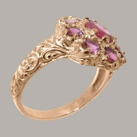 Britanci izrađeni 14k Rose Gold Prirodno ružičasti turistički turmalin ženski prsten iz izjave - Veličine