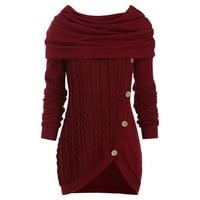 Drpganly Pletene džemper Plus size Solid Color Gumb HELP CALLER s kapuljačom i nepravilni pleteni džemper