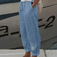 Ženska vučna elastična struka Kapri sa džepovima Ljetni modni casual labav kapri dugih maslačaka Hlače za vježbanje za dame plus veličine Slacks Blue XXXL