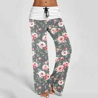 Hlače za žene Retro cvjetni tiskani džepovi za širok zid u širokim strukom elastične labave joge casual