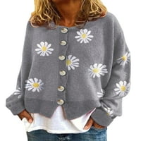HAITE HOME CARDIGAN džemper cvjetna jakna za ispis Otvorite prednju odjeću Pleteno dugme dugih rukava