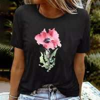 Odeerbi Ženske vrhove Dressy Casual Bluzes Košulje Erogeni trendi majica okruglih vrata Ispisana bluza s kratkim rukavima ružičasta