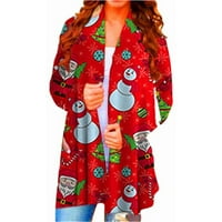 Ženska božićna kardigan odjeća s dugim rukavima Božićni crtani tisak Otvoreni prednji dugi kardigan