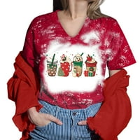 Ženska božićna tiskana košulja za ženske casual kratke kravate boje božićni rukavi vrhovi V izrez Tee