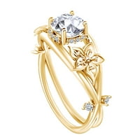 1. Carat okrugli moissan & Prirodni dijamantni prsten za cvijeće 14K Čvrsto žuto zlatno prsten veličine-6