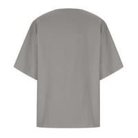 Yyeselk lagani i elegantni ispisni bluze za dame pamuk i posteljina kratki rukav kratki rukav Crt majica