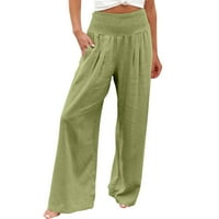 Duge pantalone za žene Ženske hlače sa širokim nogama visoke struke ravno hlače Ležerne hlače vojska zelena l