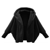 Cindysus Women Otvorene kaputene kaputice Dame Plišana odjeća Solid Boja za odmor Šuška rukava labavi kaput crni 5xl