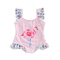 Thefound Toddler Baby Girl Bikini Ljetni kupaći kostimi Stripe Flamingo Print bez rukava jednodijelni kupaći kostim