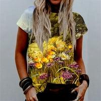 Lovskoo majice kratkih rukava za žene Trendi ljetni vrhovi cvjetni tiskani povremeni okrugli digitalni