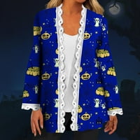 Yubatuo Ženska modna ležerna Halloween Print Cardigan Jakna s dugim rukavima Kaputi za žene Tamno plava