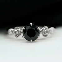 Priroda nadahnuta cvjetni prsten - Real Crck Spinel Solitaire Prsten sa dijamant, srebrnim srebrom,