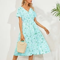 Ženska modna haljina s kratkim rukavima Žene Ljeto casual s kratkim rukavima V-izrez cvjetne haljine