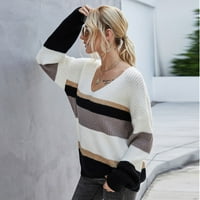 Ženska jesen i zimski pulover prugasti patchwork V-izrez Plus Pleteni Jumper