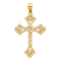 Jewels 14k Žuto zlato Kubični cirkonijski CZ Fanchian Christian Crucifi Cross Privjesak