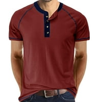 Muški kratki rukav Henley Tee Labavi lagani dugme Henley majica Solid Color Patchwork bluza vrhovi ateletskih